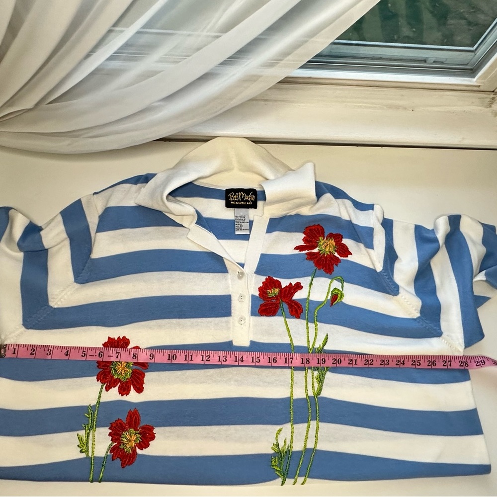 Bob Mackie Wearable Art Striped White and Blue 3 Button 3/4 Sleeve Sweater 3X - Picture 11 of 11